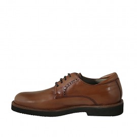 Men's laced derby shoe in smooth cognac brown leather - Available sizes:  46 2