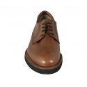 Men's laced derby shoe in smooth tan brown leather  - Available sizes:  46, 47