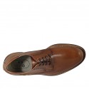 Men's laced derby shoe in smooth tan brown leather  - Available sizes:  46, 47