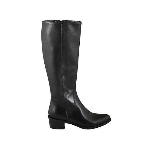 Bottes à bout pointu pour femmes avec fermeture eclair en cuir noir talon 4 - Pointures disponibles:  32