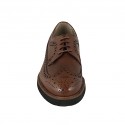 Men's laced derby shoe in tan brown leather with Brogue decorations - Available sizes:  46