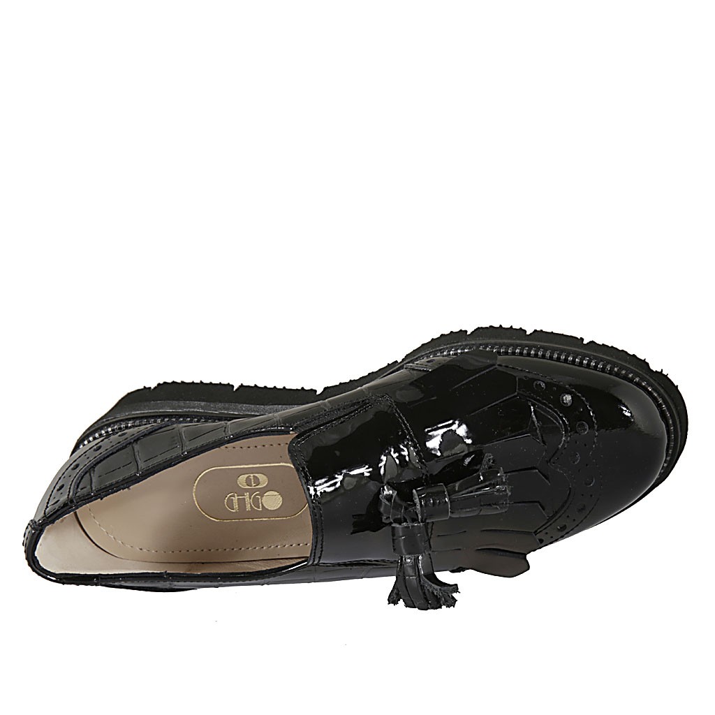 black patent wedge loafers