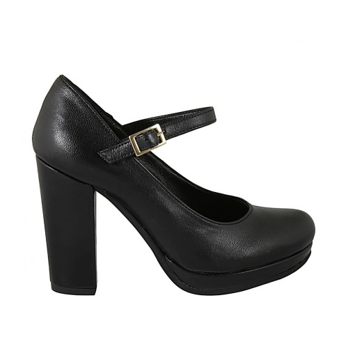 Decolté da donna con cinturino e plateau in pelle nera con tacco 10