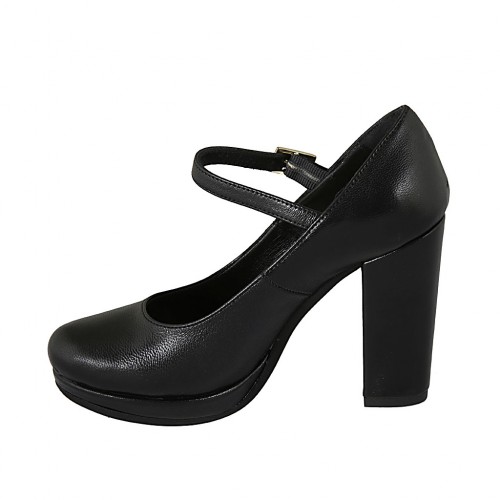 Decolté da donna con cinturino e plateau in pelle nera con tacco 10