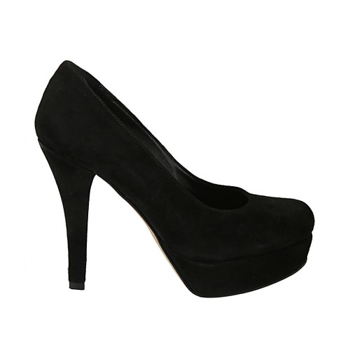 Zapato de salon para mujer en gamuza negra con plataforma y tacon 11