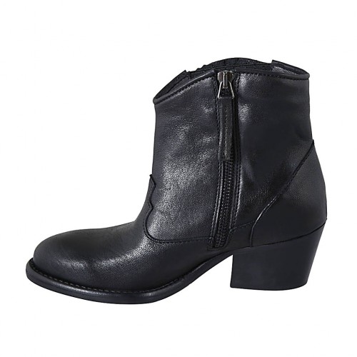 Botin tejano para mujer con cremallera y elastico en piel negra tacon 5
