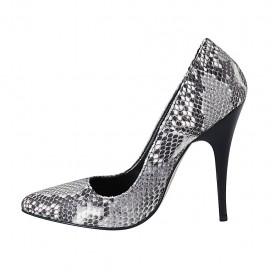 Zapato de salon para mujer en piel estampada blanca y negra tacon 11 - Tallas disponibles:  31 2