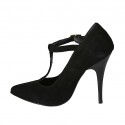 Woman's T-strap pump in black suede heel 11 - Available sizes:  31