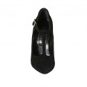 Zapato de salon para mujeres con cinturon salomé en gamuza negra tacon 11 - Tallas disponibles:  31