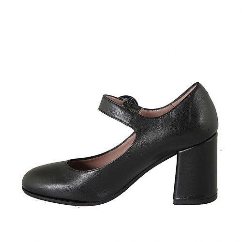strap in black leather block heel 7