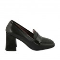 Woman's mocassin in black leather and patent leather heel 8 - Available sizes:  42