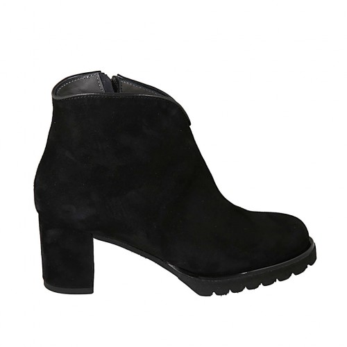 Botines para mujer con cremallera en gamuza de color negro tacon 6