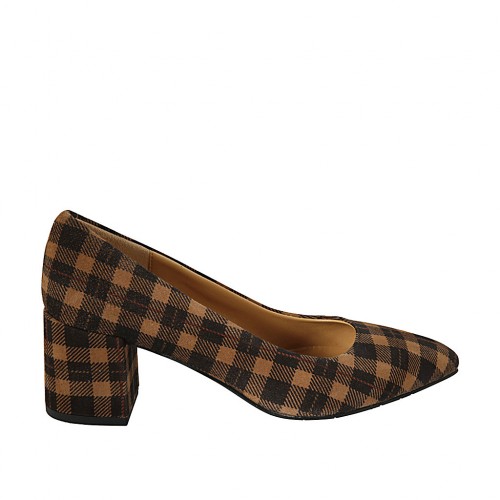 Woman's pointy pump in plaid brown...