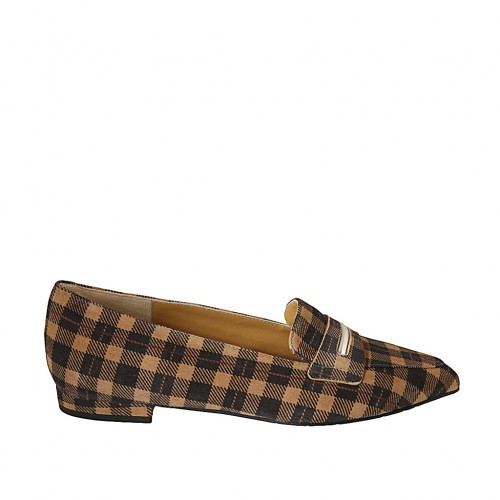 Woman's pointy loafer in plaid brown...
