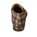 Mocasino a punta para mujer en gamuza escocésa marron y beis con accesorio tacon 3 - Tallas disponibles:  42, 43
