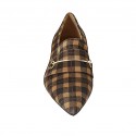 Woman's pointy loafer in plaid brown and beige suede with accessory heel 3 - Available sizes:  42, 43