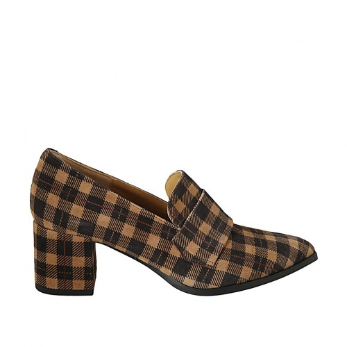 Woman's pointy loafer in plaid brown...