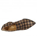 Woman's pointy loafer in plaid brown and beige suede heel 6 - Available sizes:  42, 43