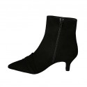 Woman's pointy ankle boot with zipper in black suede heel 6 - Available sizes:  31