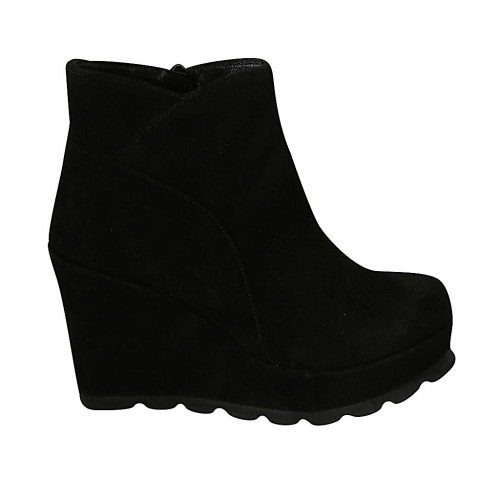 Botines para mujer con plataforma y cremallera en gamuza de color negro cuña 9 - Tallas disponibles:  42