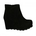 Woman's ankle boot with platform and zipper in black suede wedge heel 9 - Available sizes:  42