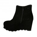 Woman's ankle boot with platform and zipper in black suede wedge heel 9 - Available sizes:  42