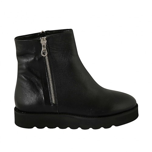 Botines para mujer con dos cremalleras en piel negra cuña 3