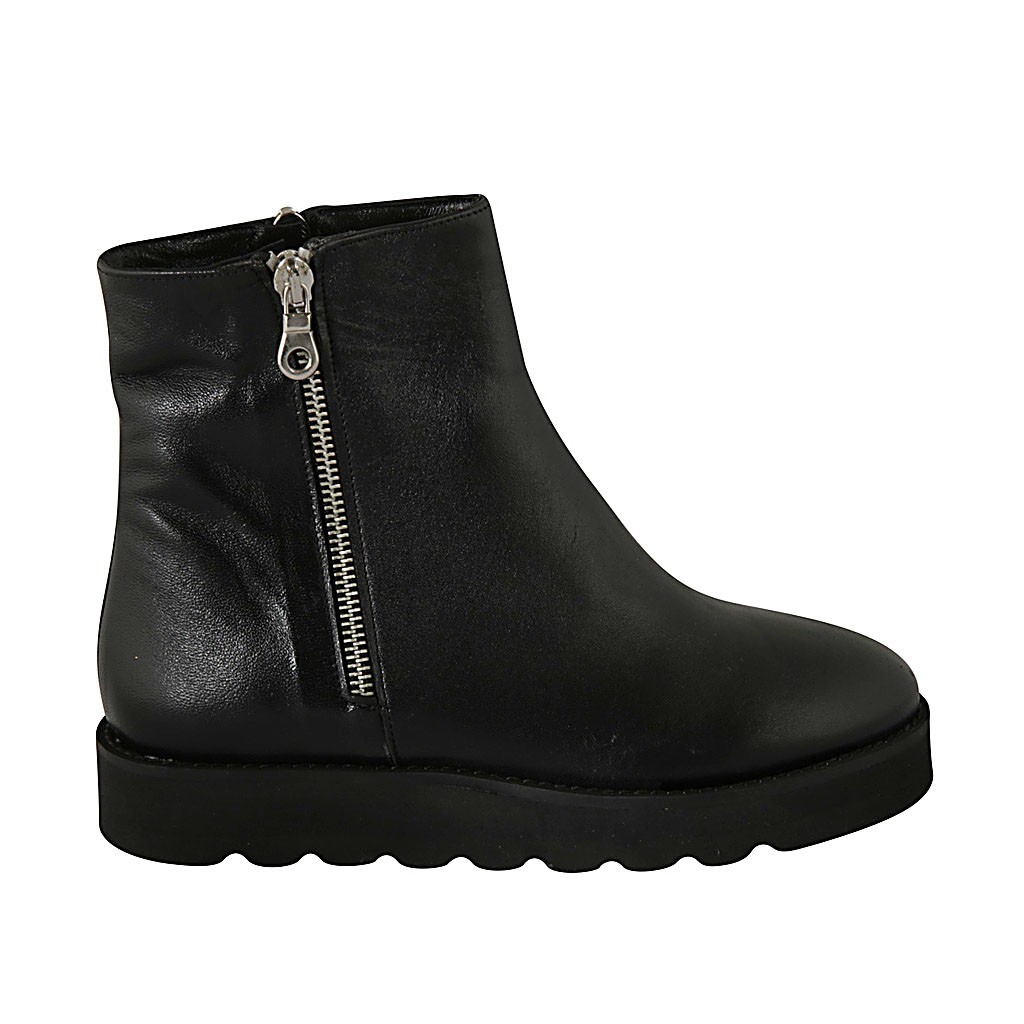 Botines para mujer con dos cremalleras en piel negra cuña 3