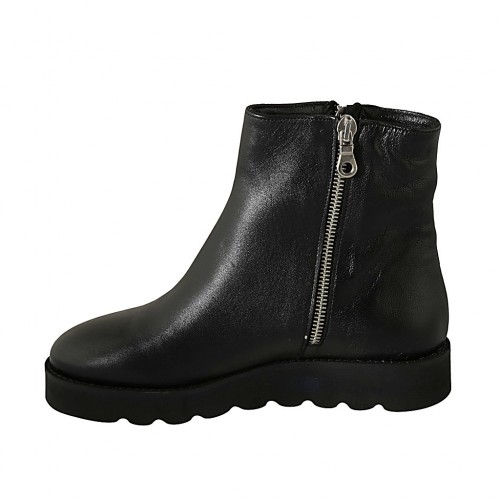 Botines para mujer con dos cremalleras en piel negra cuña 3