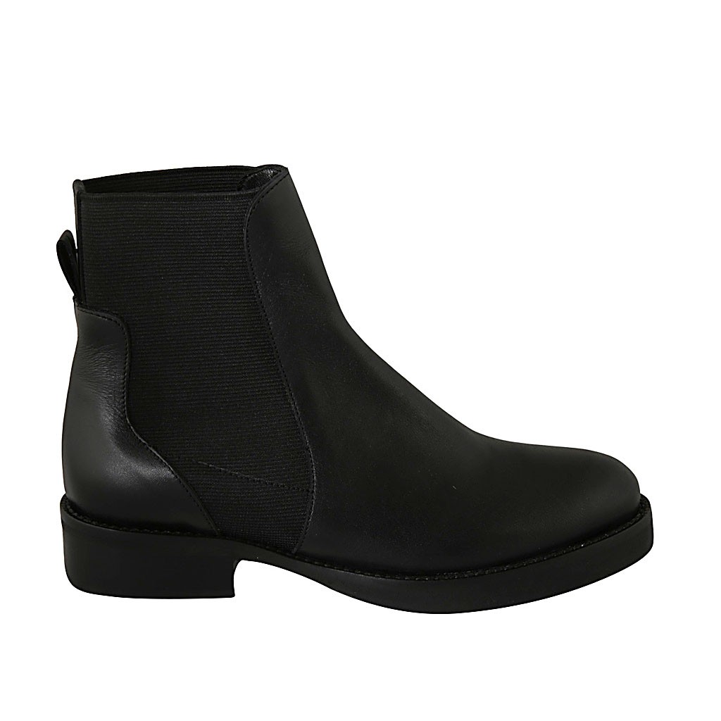 Botines para mujer con bandas elasticas en piel negra tacon 3