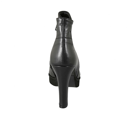 Botines con cremallera para mujeres con plataforma en piel de color negro  con tacon 10