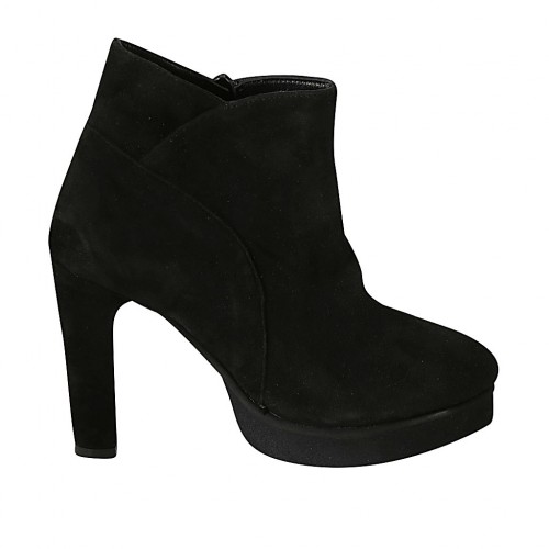 Woman's ankle boot with zipper and platform in black suede with heel 10 - Available sizes:  42