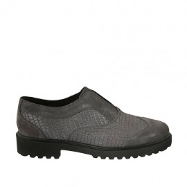 Woman's shoe in grey suede and printed leather heel 3 - Available sizes: 43, 45