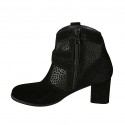 Woman's ankle boot with zipper and buckles in black and spotted suede heel 6 - Available sizes:  32, 33, 43