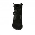 Woman's ankle boot with zipper and buckles in black and spotted suede heel 6 - Available sizes:  32, 33, 43