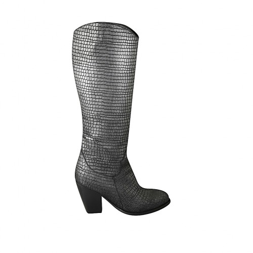 Woman's Texan boot with zipper in grey printed leather heel 8 - Available sizes:  42