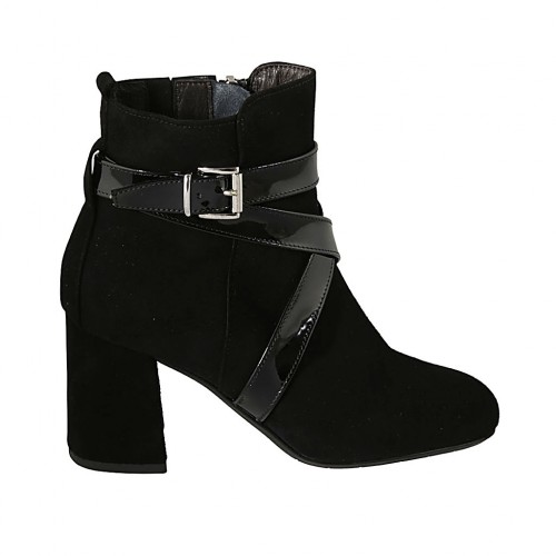 black suede buckle ankle boots