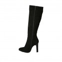 Woman's boot in black suede with accessory and zipper heel 10 - Available sizes:  42