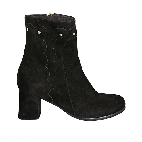 Woman's ankle boot with studs and zipper in black suede heel 6 - Available sizes:  32, 43