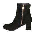 Bottines pour femmes avec goujons et fermeture éclair en daim noir talon 6 - Pointures disponibles:  32