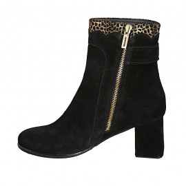 Woman's ankle boot with zipper and buckle in black and golden spotted suede heel 6 - Available sizes:  32, 42 2
