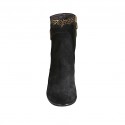 Woman's ankle boot with zipper and buckle in black and golden spotted suede heel 6 - Available sizes:  32, 33, 42, 43