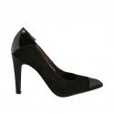 Zapato de salon para mujer en gamuza y charol negro tacon 9 - Tallas disponibles:  32