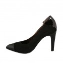 Zapato de salon para mujer en gamuza y charol negro tacon 9 - Tallas disponibles:  32