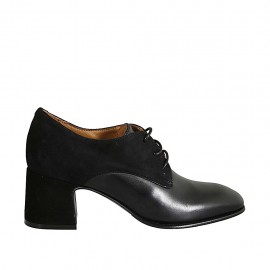Scarpa stringata derby da donna in camoscio e pelle nera tacco 6 - Misure disponibili: 43