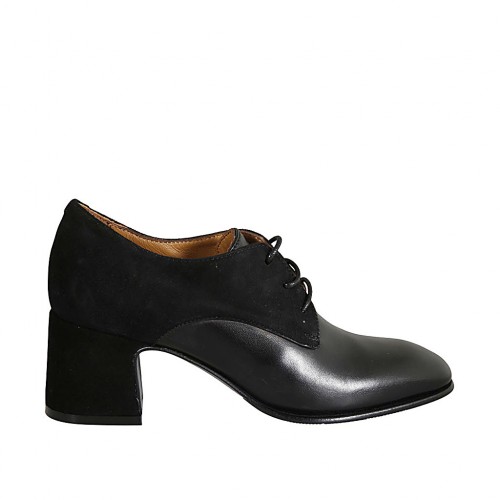 Woman's laced derby shoe in black suede and leather heel 6 - Available sizes:  43