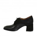 Chaussure derby à lacets pour femmes en daim et cuir noir talon 6 - Pointures disponibles:  43