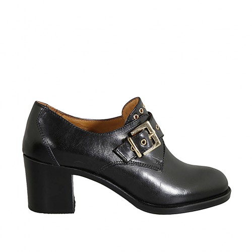 Zapato para mujer con hebilla y tachuelas en piel negra tacon 6 - Tallas disponibles:  43