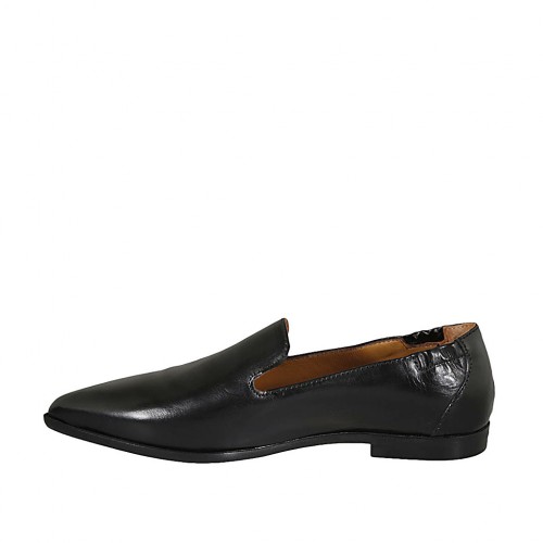 Vanærende bad Pebish Woman's pointy loafer with elastic bands in black leather heel 1