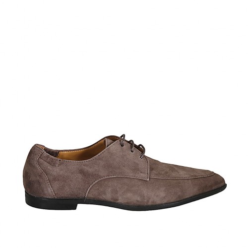 Scarpa derby stringata con elastici da donna in camoscio taupe tacco 1 - Misure disponibili: 32, 42, 43